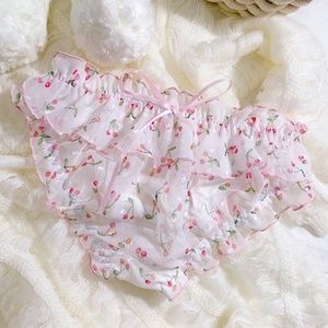 White Cherrie Lolita Kawaii Panties. Sheer chiffon Panties, Cotton lined front.
